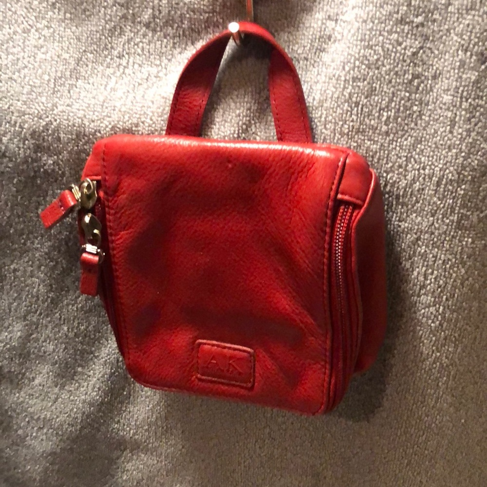 Red cosmetic leather bag